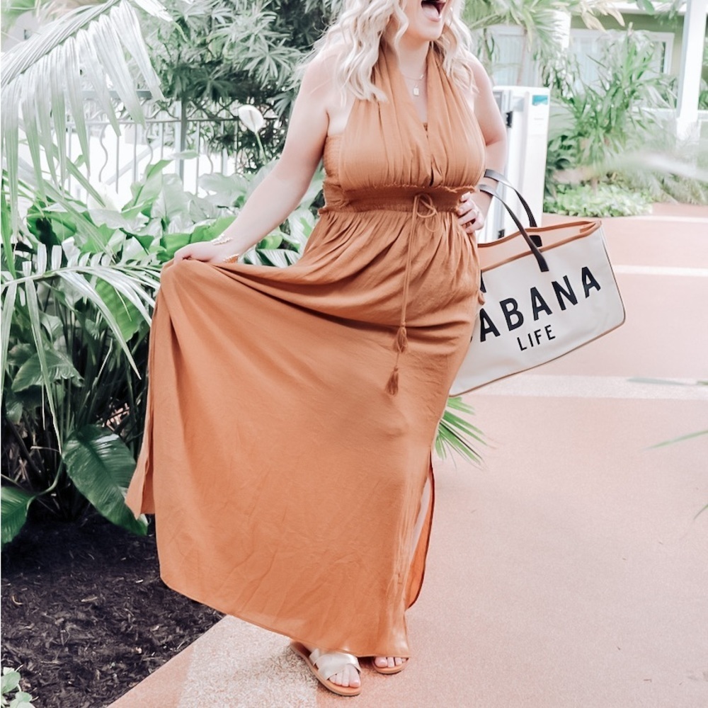 Brown Halter Maxi Dress L NWT